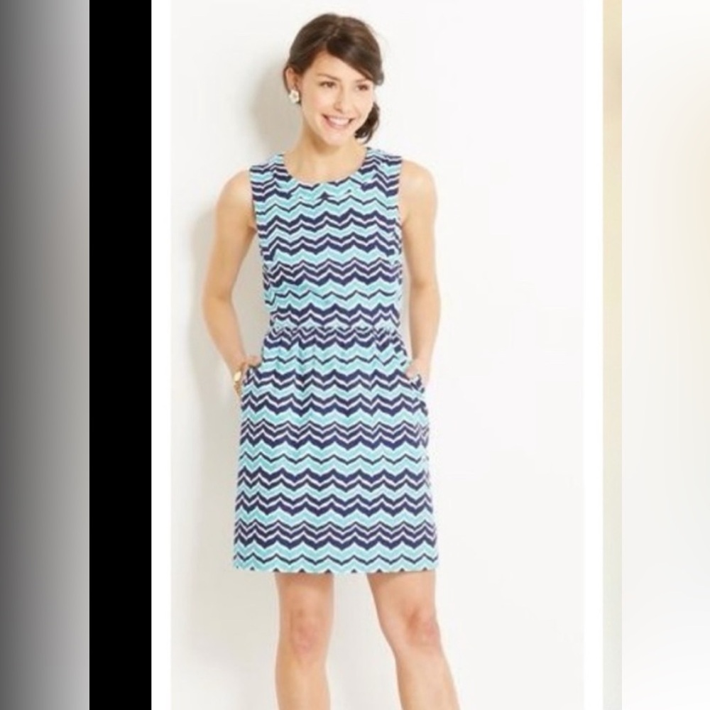 Vineyard Vines Whale Tail Chevron Sleeveless Mini Dress Womens Size 0 Blue White